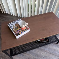 Modern Wood Coffee Table with Metal Shelf