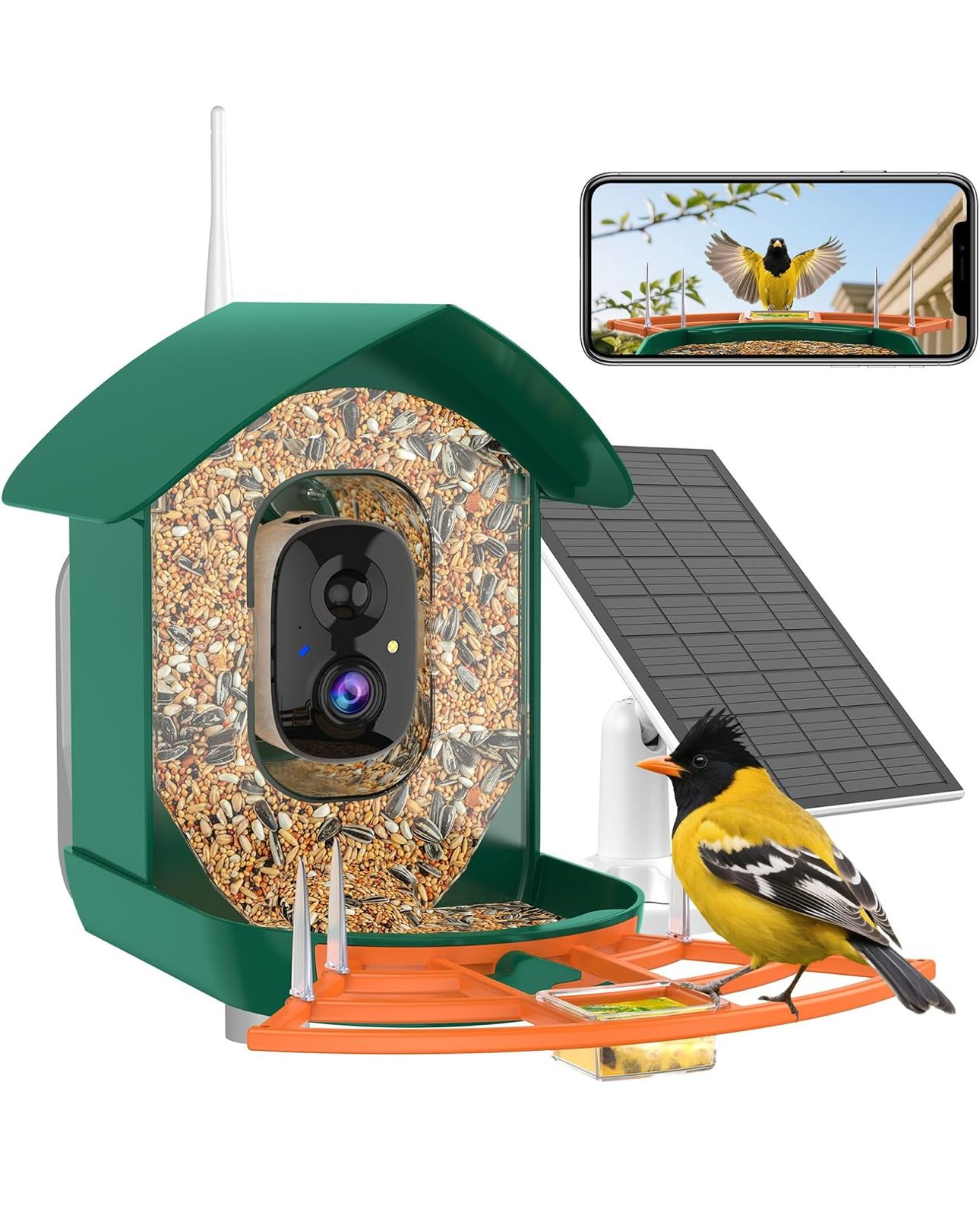 Bird Feeder with Camera,WiFi Smart Bird House with Cam Solar Powered for Outdoor,AI Identify,App Notification,Night Vision,2K Live View,Auto Record Vi