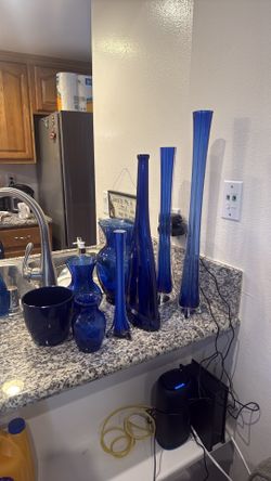 Set of Cobalt blue assorted vases