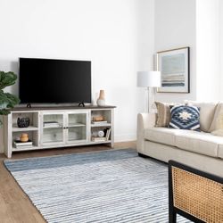 Dixon White 84" Farmhouse Wood TV Stand | Glass Doors | Shelves | Storage | Oak | Entertainment Center