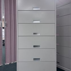 HON Metal Office File Cabinet with 6 Locking Shelves in Light Gray