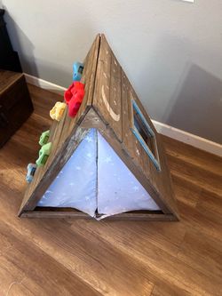 Wooden Kids Climbing Wall & A-Frame Play Tent