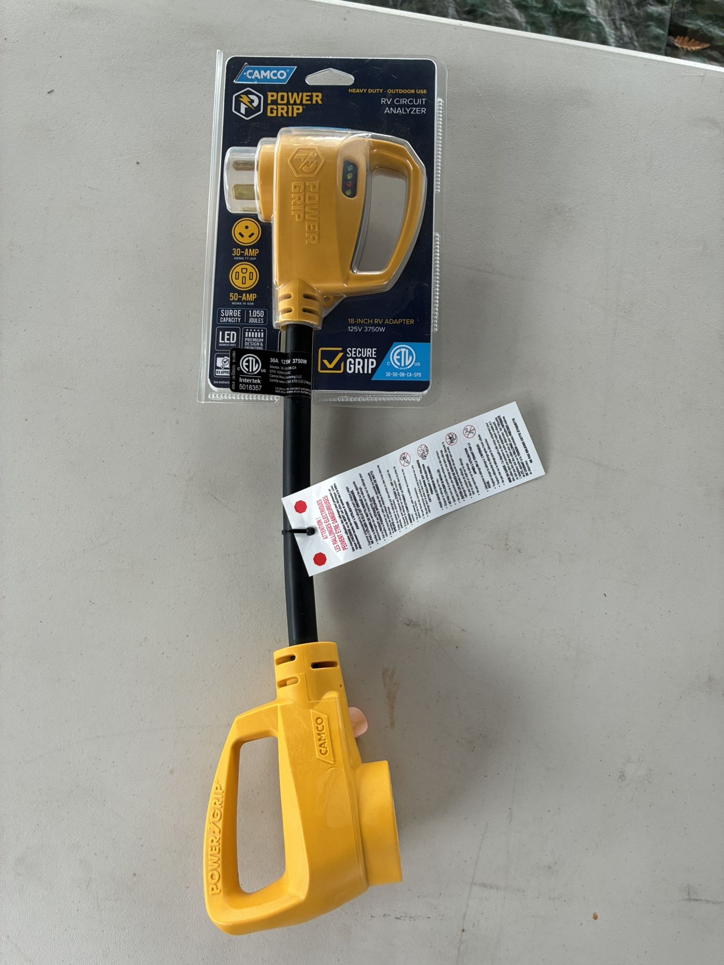 Camco Power Grip RV Circuit Analyzer 18" RV Adapter 125V  3750W