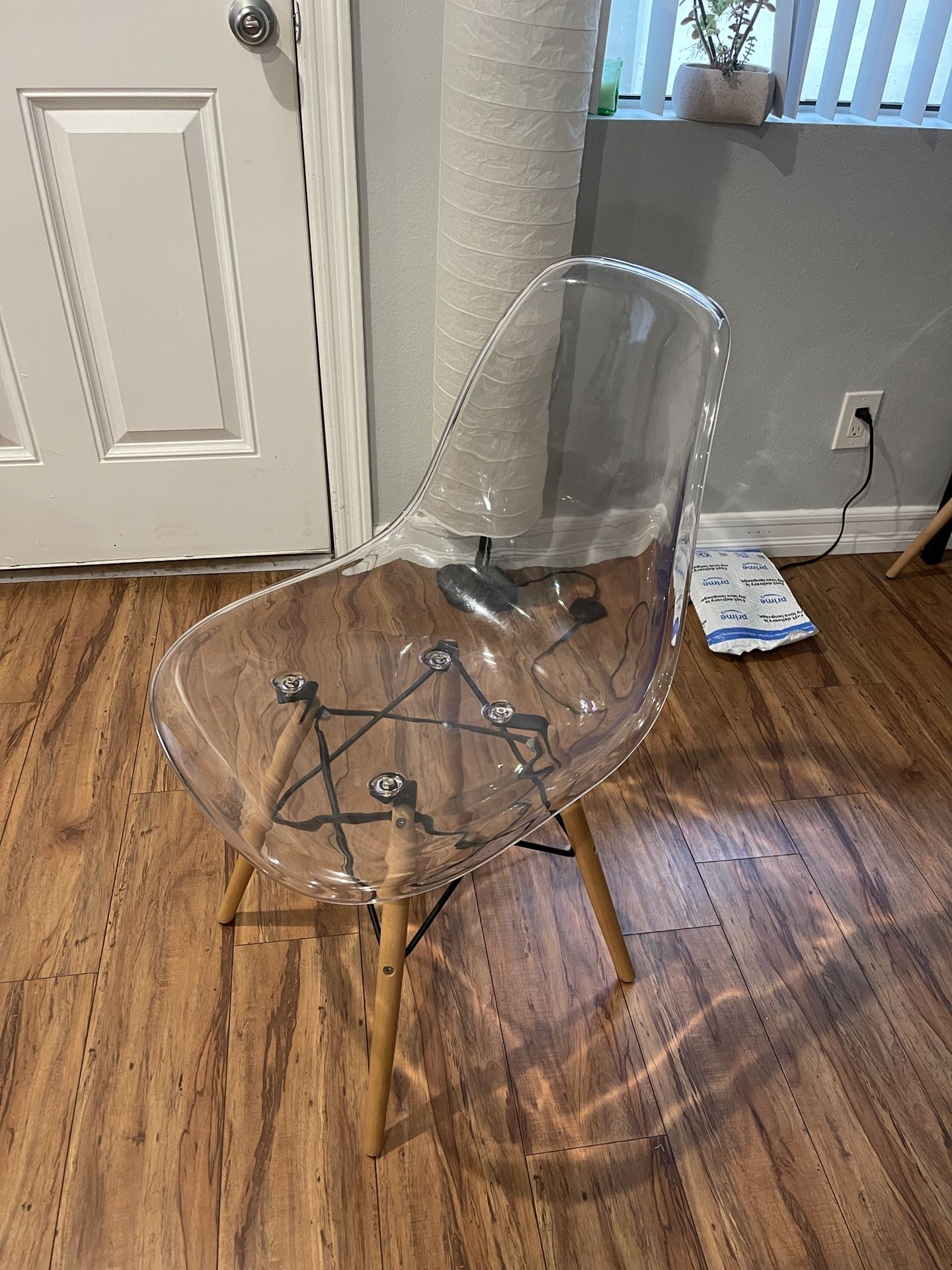 Acrylic Chairs 2x With Wood Legs