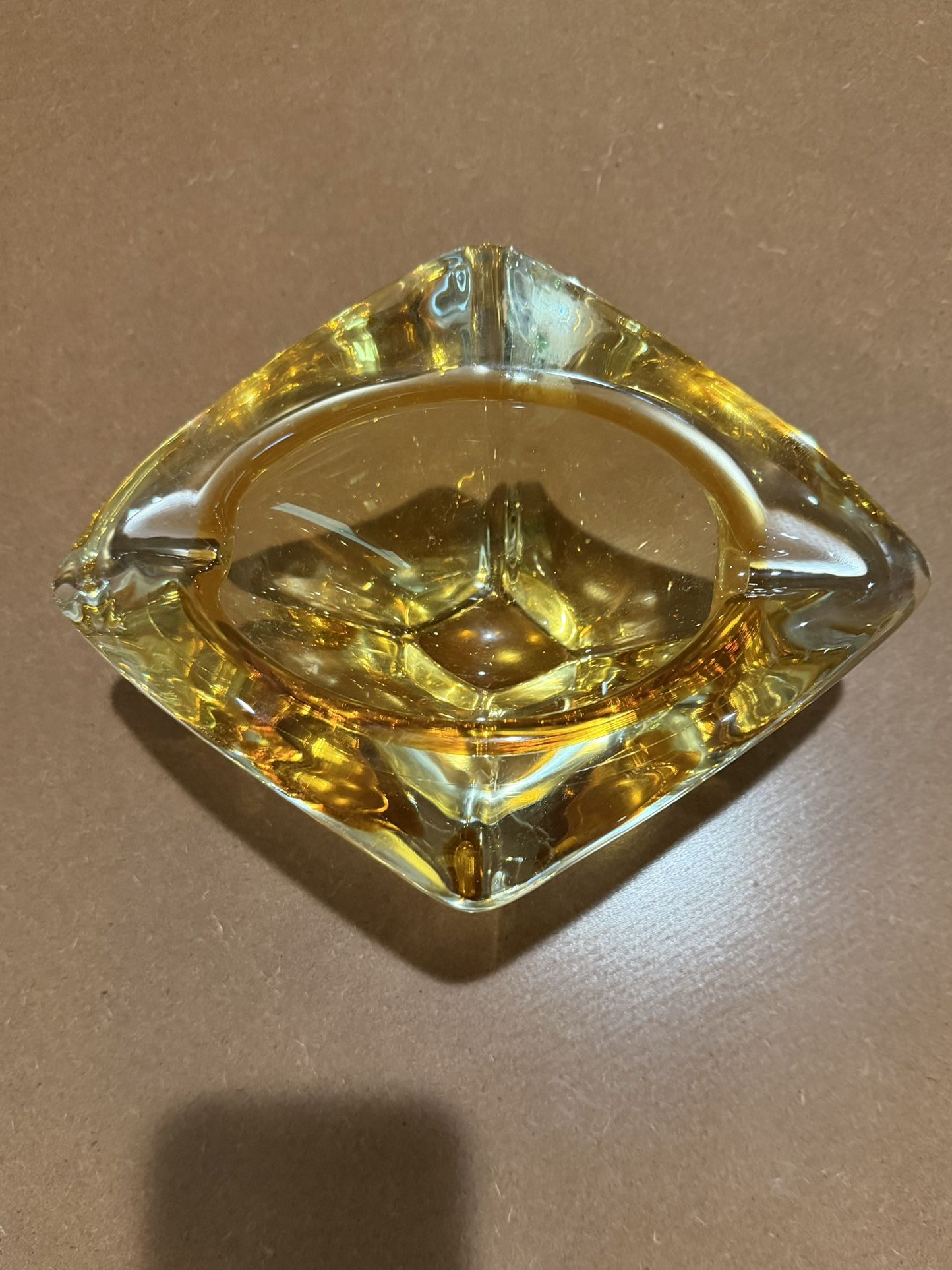 Mid Century Amber Glass Ashtray