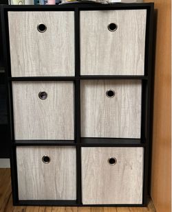 6-Cube Bookshelf, With Drawers. 11in Display Storage System, Organizer w/ Removable Back Panels - Black