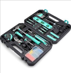 Amazon Basics 142-Piece Household Tool Kit for Home Repair, Hand Tools with Storage Case, 13.39 x 9.25 x 2.95 inch, Turquoise