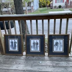 Three pictures and golden frame