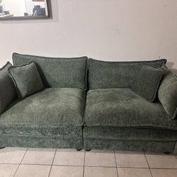 Green Chenille Fabric Sectional Sofa Set