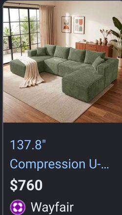 Green Boneless U-Shaped Sectional Sofa