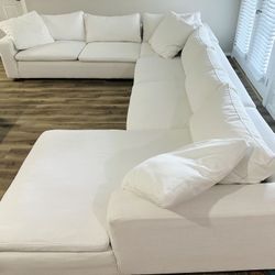Custom 4 Piece Plush “Cloud” Chaise Sectional “Laguna” by Fairmont Designs, Ivory Linen Blend Performance Fabric