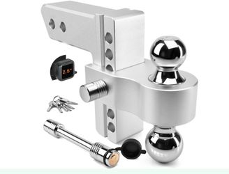 Adjustable Trailer Hitch - Tlvuvmo Aluminum Drop Hitch (Fits 2.5'' Receiver), 6 Inch Drop/Rise, 18,500 LBS GTW Heavy Duty Truck Hitch, (2'' & 2-5/16''