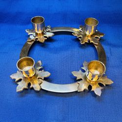 Beautiful Vintage Solid Brass Round Leaf Motif Candle Holder  