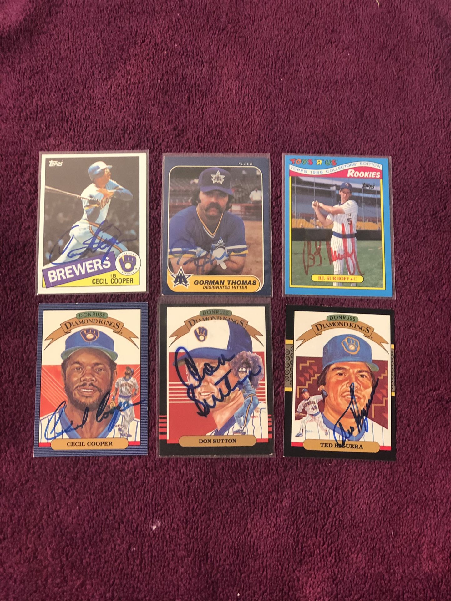 Lot Of Six 6 Milwaukee Brewers Hand Signed Autograph Baseball Cards Don Sutton Cecil Cooper+++