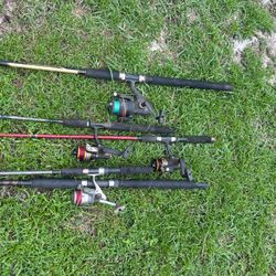 Lot of 4 Fishing Rod and Reel Combos