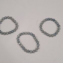 Set of 3 Silver Star Beaded Bracelets On Flexible String Cord ~ Lightweight