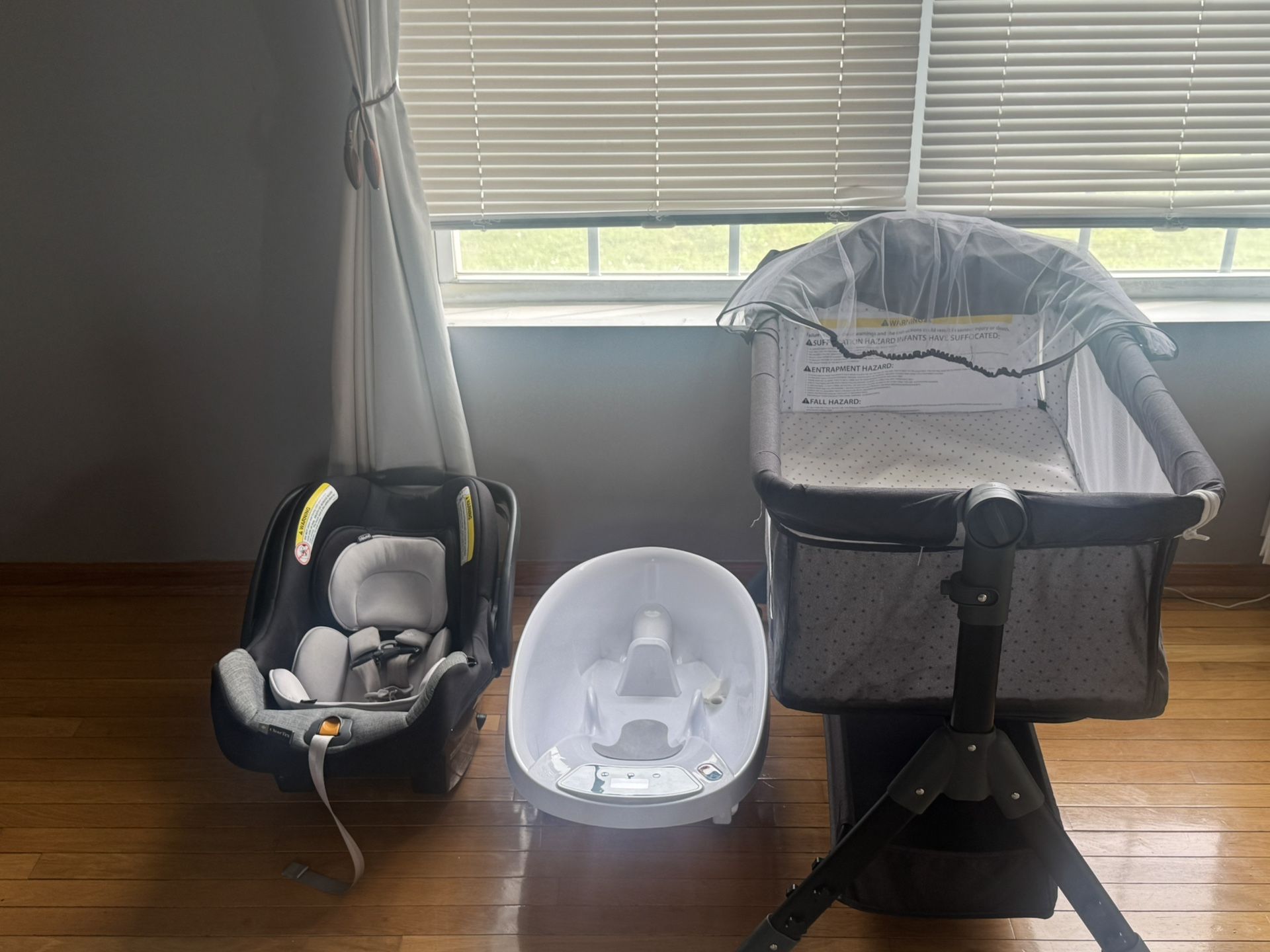 Infant Car seat, Baby Bedside Bassinet, Scale/babytub, Two BrandNEW Snow Suits and Others Are Lightly Used