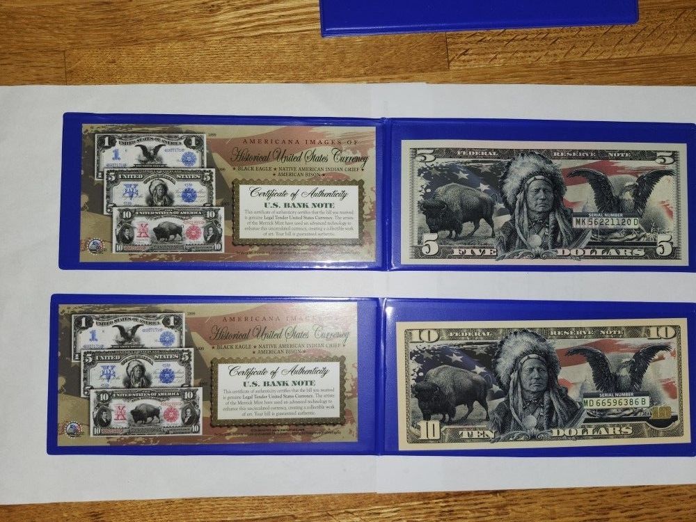 4 Overprinted Native American Bills U.S. Currency