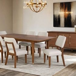 Brand New Walnut 7pc Mid-century Modern Dining Table Set 