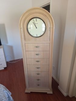Thomasville Bleached Oak Tall Clock Cabinet / Chiffonier