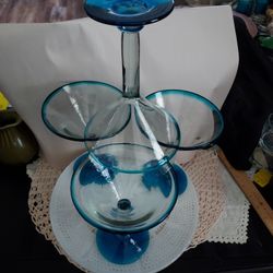 Vtg Hand Blown Martini Glass Set Of (4).