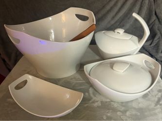 5 piece Dansk Classic Fjord Saladq, covered casserole Teapot,BREAD