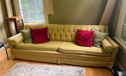 Vintage Gold Damask Tufted Sofa