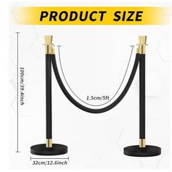 Black Stanchion, 5 ft Black Velvet Rope Red Carpet Ropes and Poles, Stainless Steel Stanchions Post Used for Theaters, Parties, Wedding, Exhibition, 5