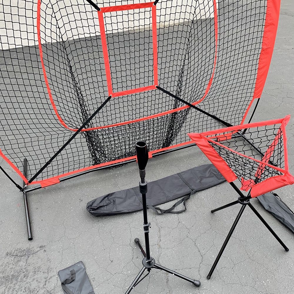 New $85 Baseball (3pc) Practice Set includes the 7x7’ Net Bow Frame, Ball Tee and Caddy Bag 