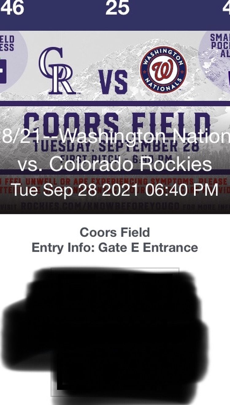 Rockies 4 Tickets Tonight 640p $60 Digital Transfer $180 Value