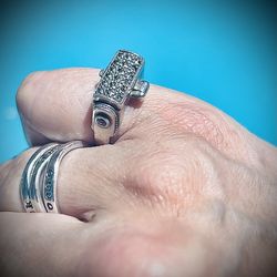 ANTIQUE Secret Compartment Sterling silver ring with amethysts & marcasites **US SHIPPING available **
