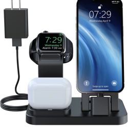 New-3 in 1 Charging Station for iPhone AirPods Apple Watch Charger Stand Dock for Multiple Devices Compatible with iWatch SE/7/6/5/4/3/2/1 iPhone Seri