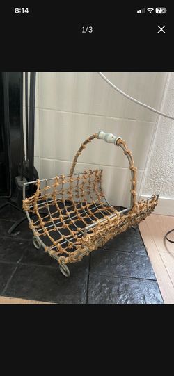 LOW PRICE MOVING- VINTAGE METAL RATTAN MAGAZINE HOLDER