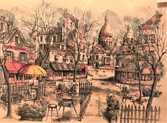 Akbas Vintage Print on Paper of a Town Square