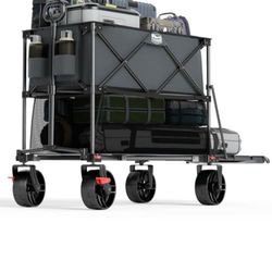 TIMBER RIDGE 400L Large Capacity Folding Double Decker Wagon with Brakes, 54" Extra Long Extender Wagon Cart, 450lbs Heavy Duty Collapsible Cart, 