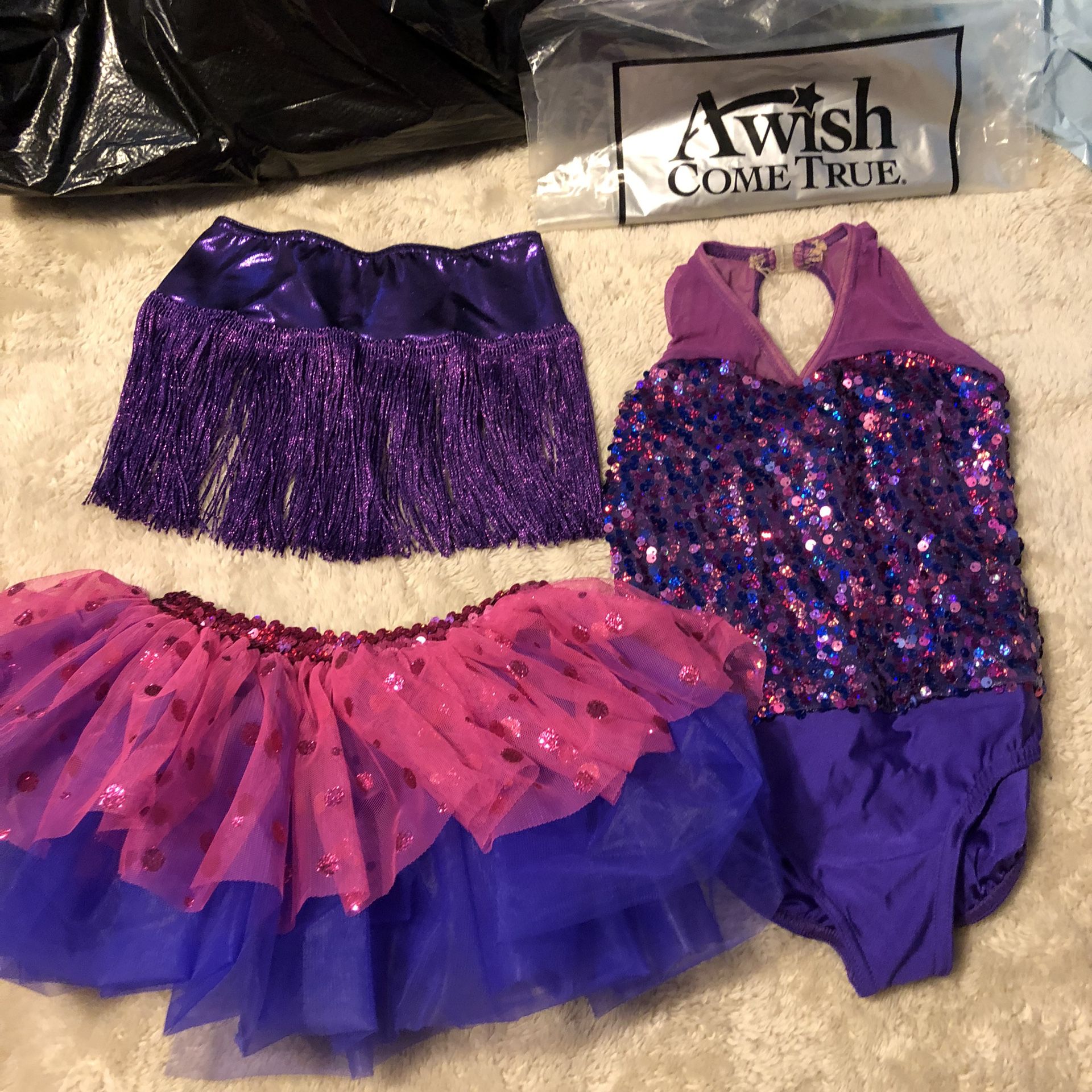 Girls Dance Costume Size 6-7/ Small - Sequined Leotard, Tutu, Fringe Jazz Skirt