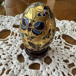 Gold Egg W/Butterflies Is Gorgeous On A Little Tiny Wooden Pedestal