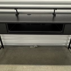Used Black Desk With A Storeage Shelf On Top, 2 Fabric Drawers & Keyboard Tray