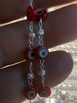 Sterling silver Redstone evil eye bracelet