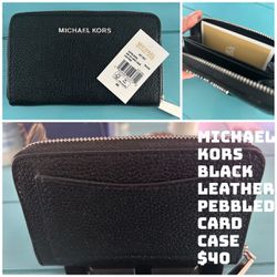 Michael Kors black leather pebbled card case