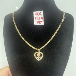 14K Solid Gold Rope Chain and Pendant For Wedding 15.1Gr 18 Inches Long 