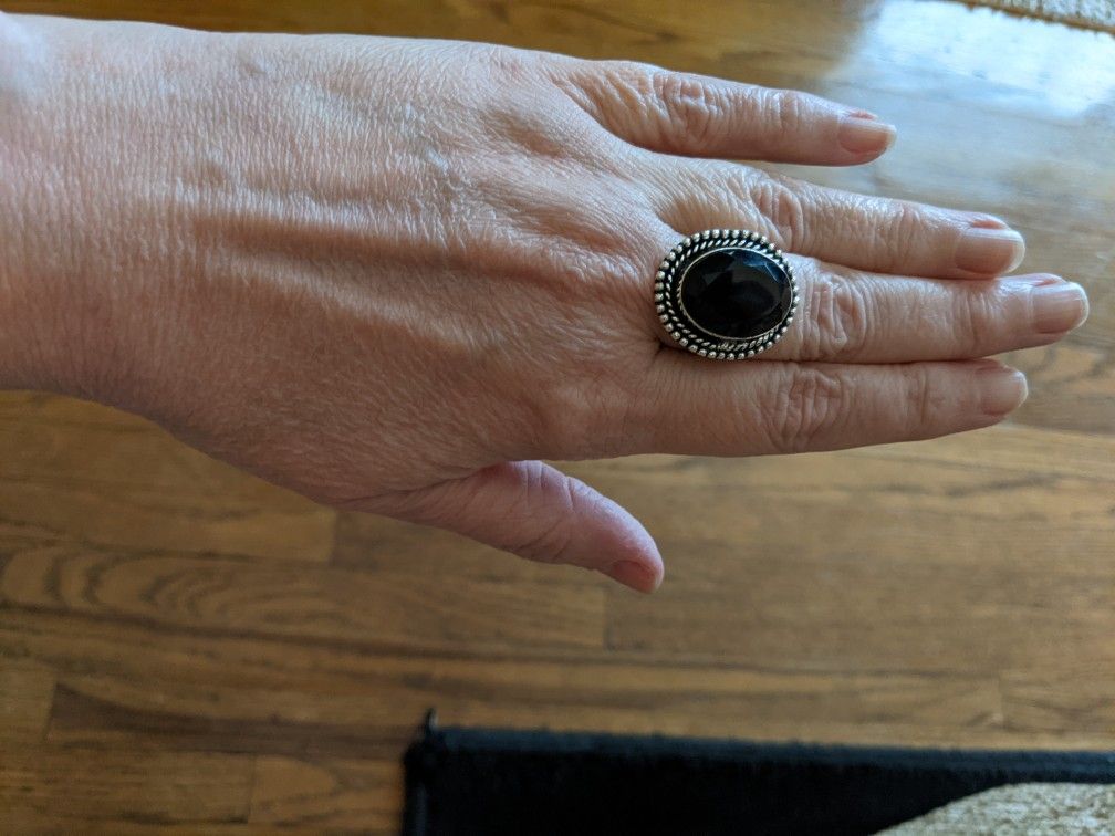 NEW Black Spinel Sterling Silver Ring Size 9 Women's