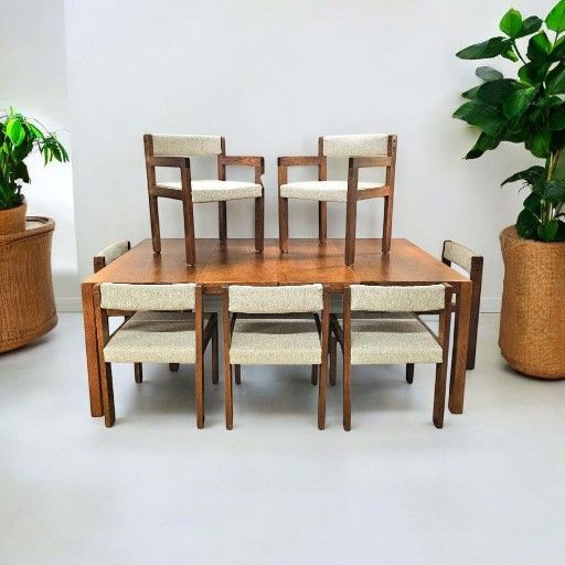 Vintage Oak Dining Set With 6 Chairs