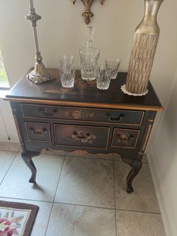 Elegant Vintage Accent Cabinet & Ornate Mirror Set