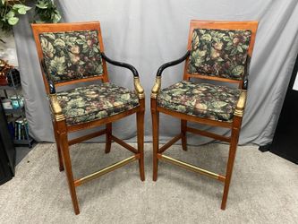 CENTURY FURNITURE French Empire Floral Upholstered Bar Stool (Set of 2)