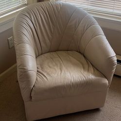 Cream Leather Swivel Chair