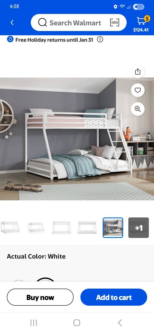 White Metal Bunk Bed FRAME ONLY