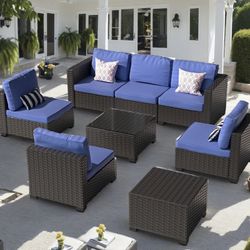 8pc Outdoor Patio Wicker Furniture Set With Storage