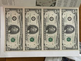 Uncut $5 1995 with sleeve uncut $2 start notes and uncut $10 start notes