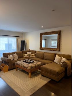 Sectional couch, brown suede
